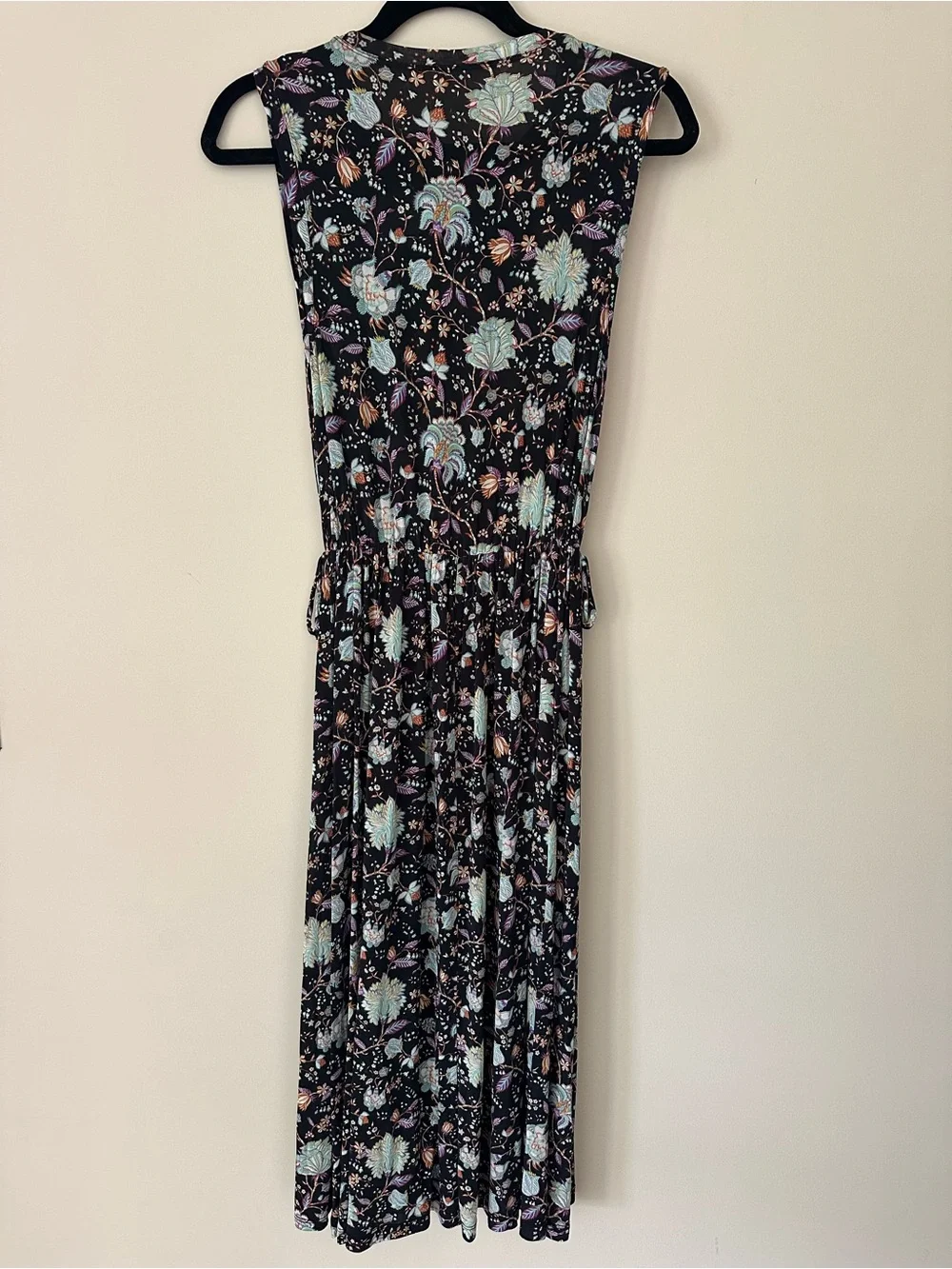 Ulla Johnson Black Floral Midi Dress with Multicolor Blossoms
